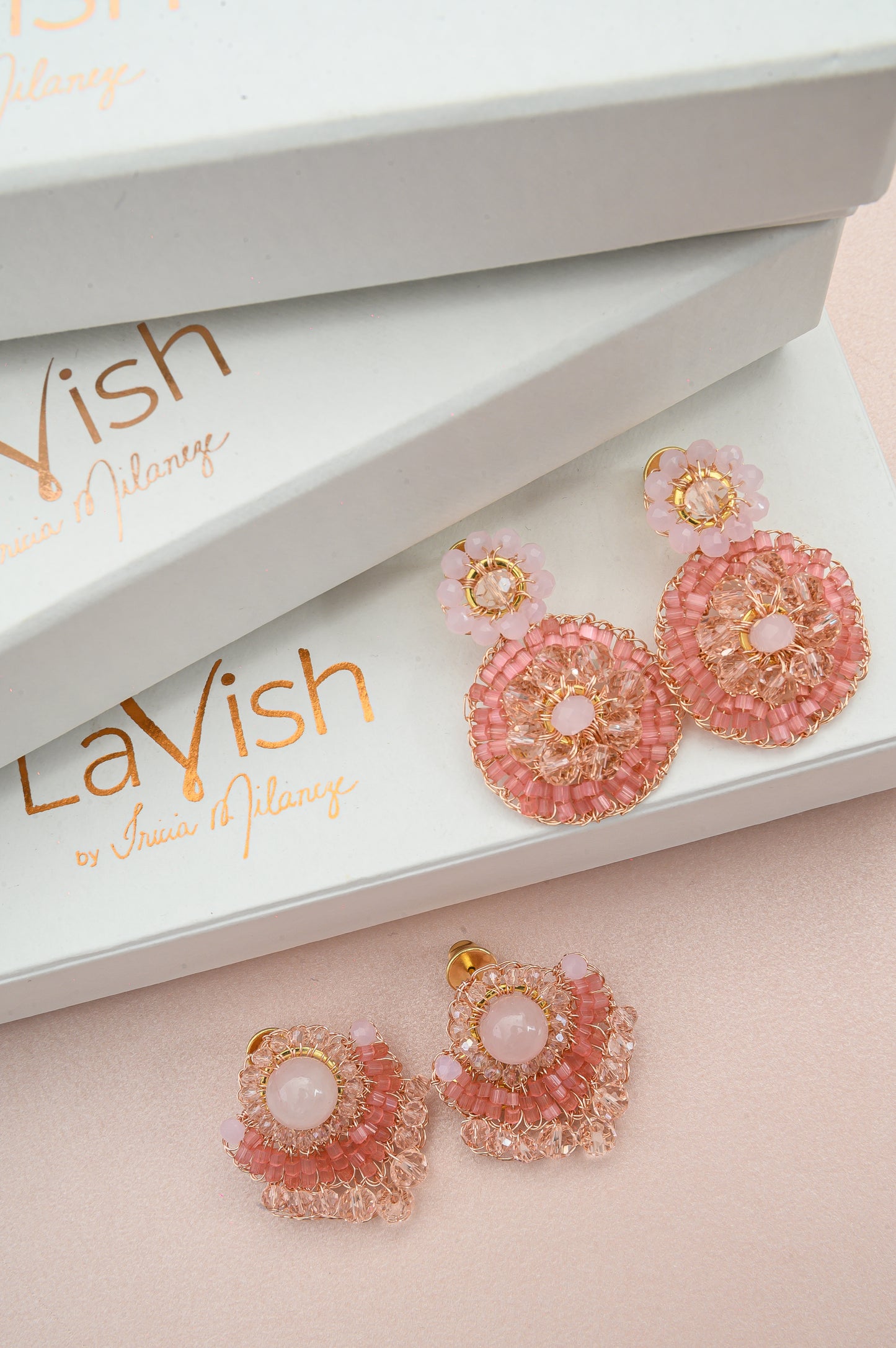 Rose Quartz Mix Elara Post Handmade Crochet Earrings