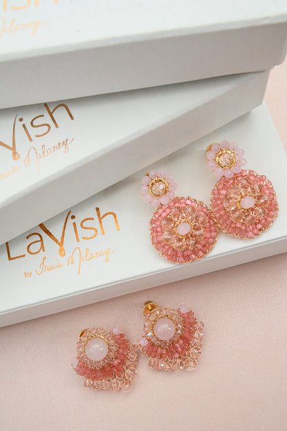 Rose Quartz Mix Elara Post Handmade Crochet Earrings