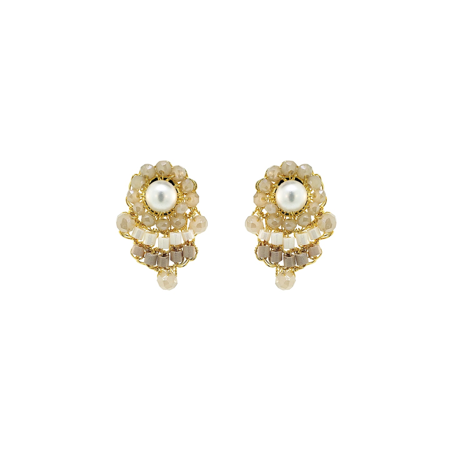 White Howlite Mix Mina Mini Post Handmade Crochet Earrings