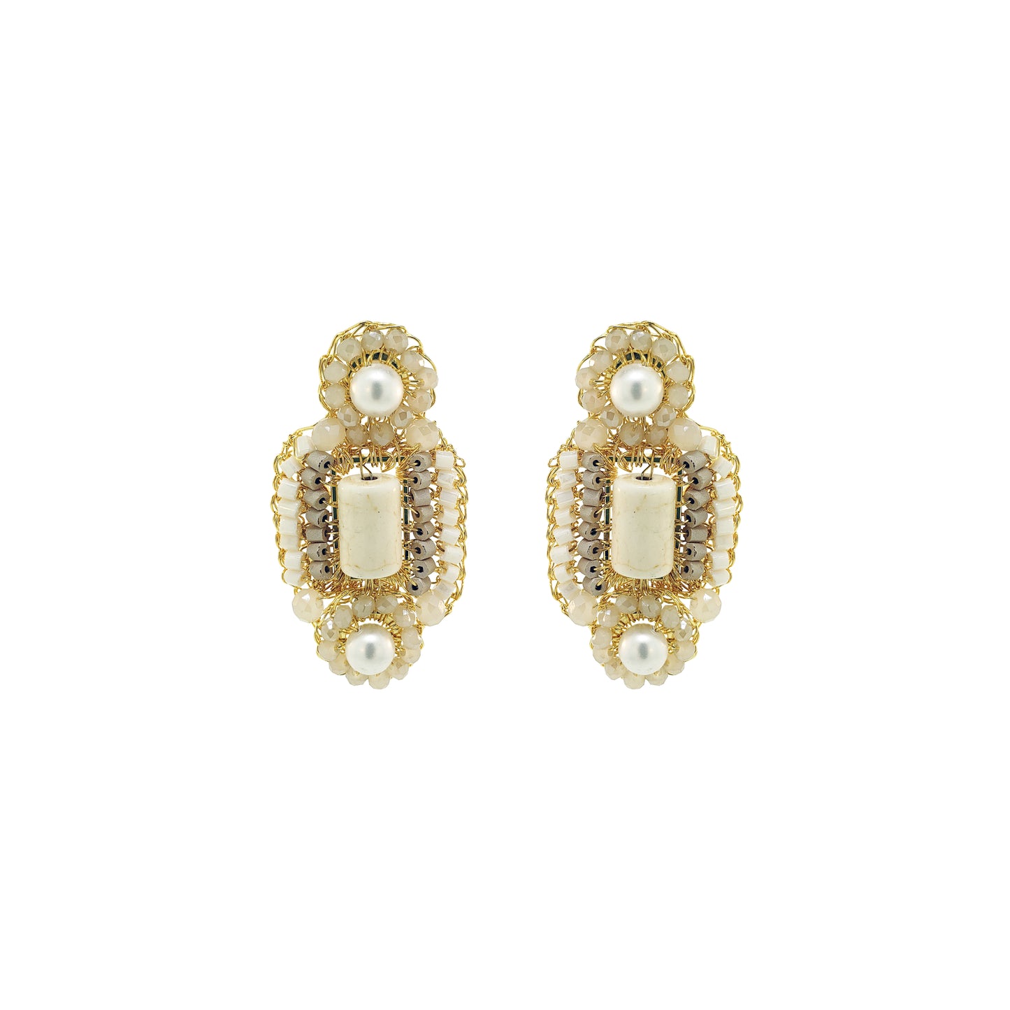 White Howlite Mix Nara Handmade Crochet Earrings