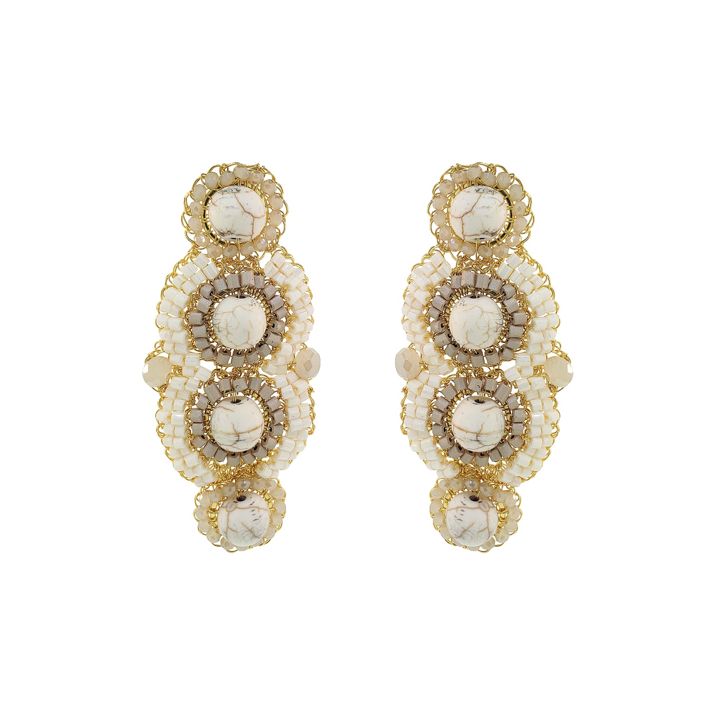 White Howlite Mix Mina Handmade Crochet Earrings
