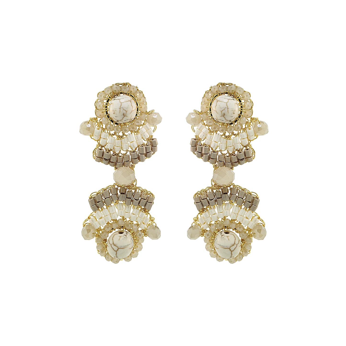White Howlite Mix Mina Duo Handmade Crochet Earrings