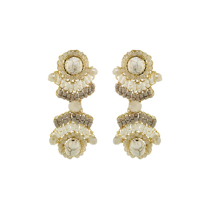 White Howlite Mix Mina Duo Handmade Crochet Earrings