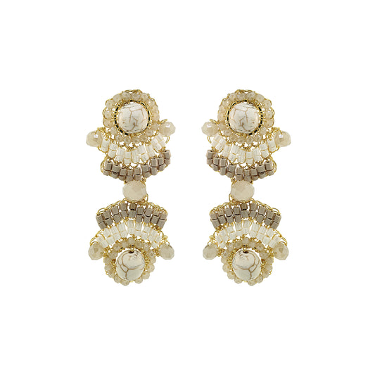 White Howlite Mix Mina Duo Handmade Crochet Earrings