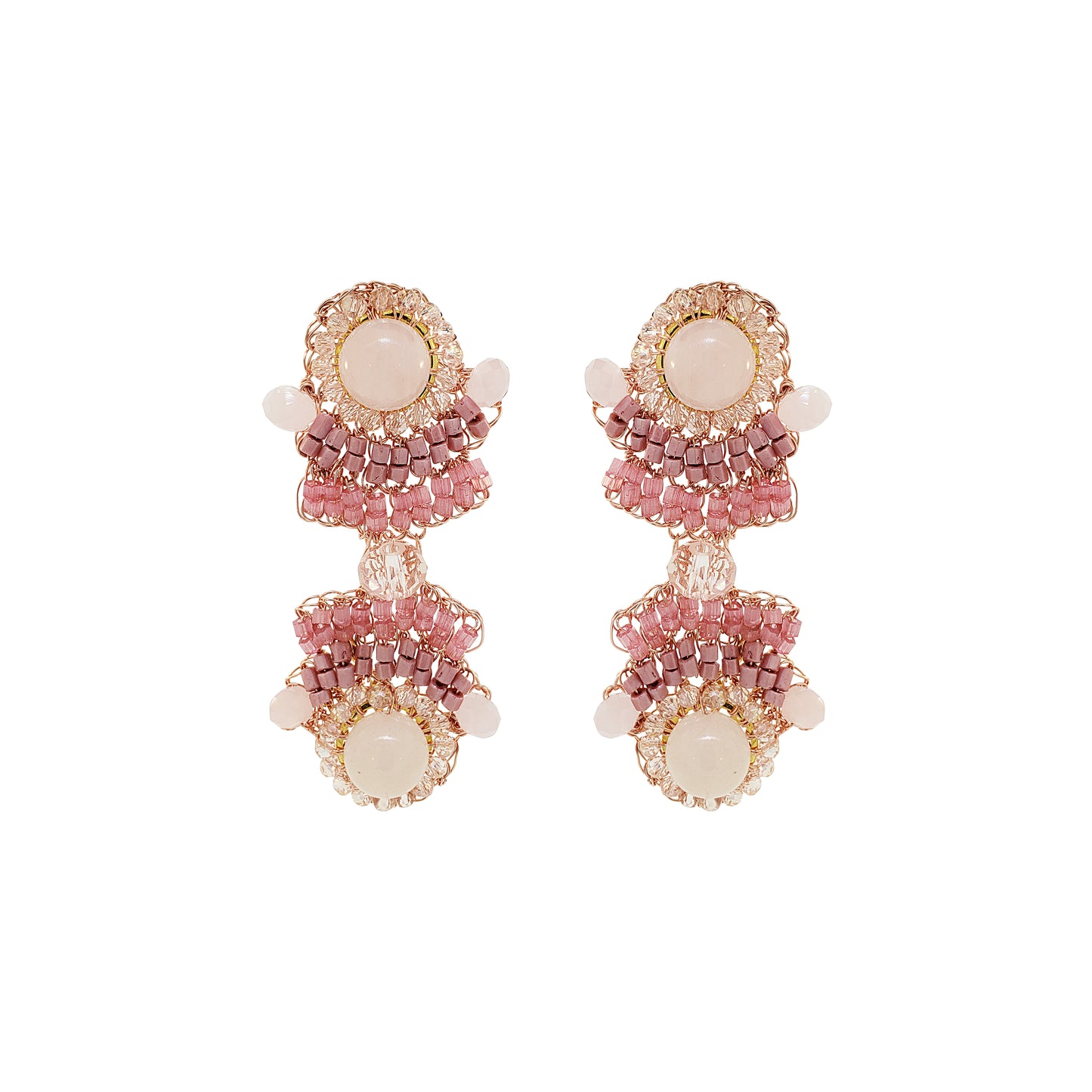 Rose Quartz Mix Mina Duo Handmade Crochet Earrings