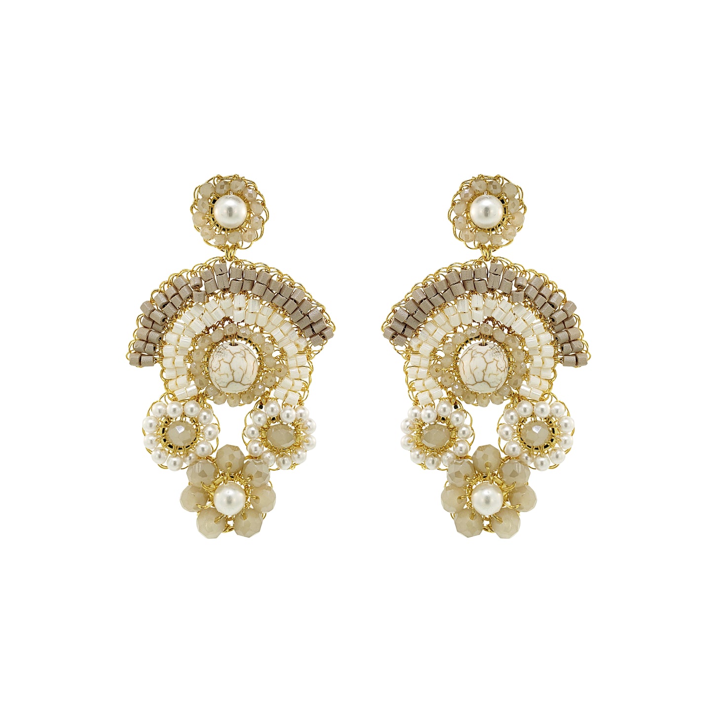 White Howlite Mix Elara Trio Handmade Crochet Earrings