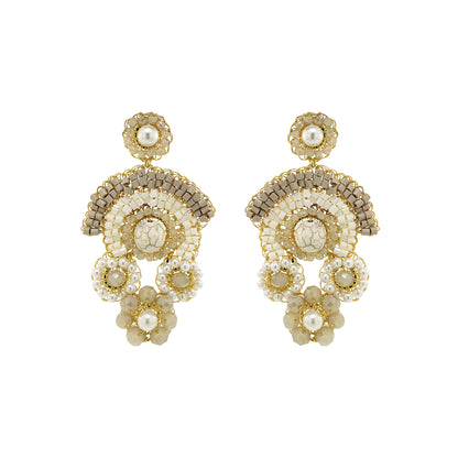 White Howlite Mix Elara Trio Handmade Crochet Earrings