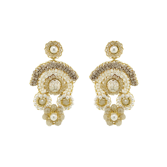 White Howlite Mix Elara Trio Handmade Crochet Earrings