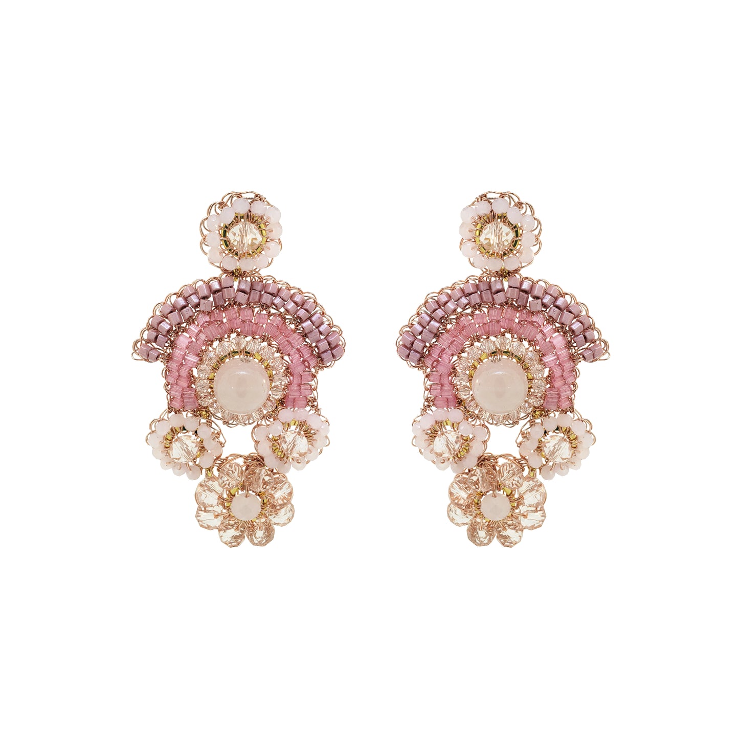 Rose Quartz Mix Elara Trio Handmade Crochet Earrings