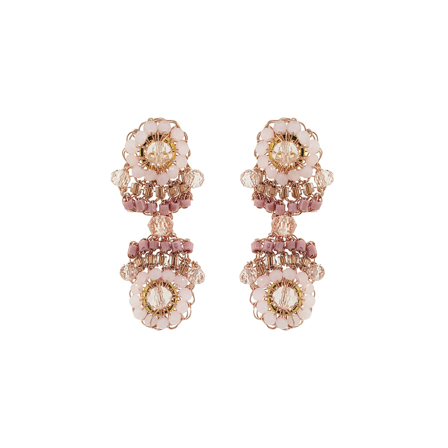 Rose Quartz Mix Mina Duo Mini Handmade Crochet Earrings