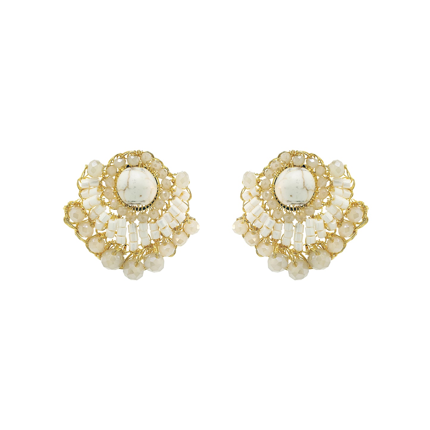 White Howlite Mix Elara Post Handmade Crochet Earrings