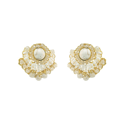 White Howlite Mix Elara Post Handmade Crochet Earrings