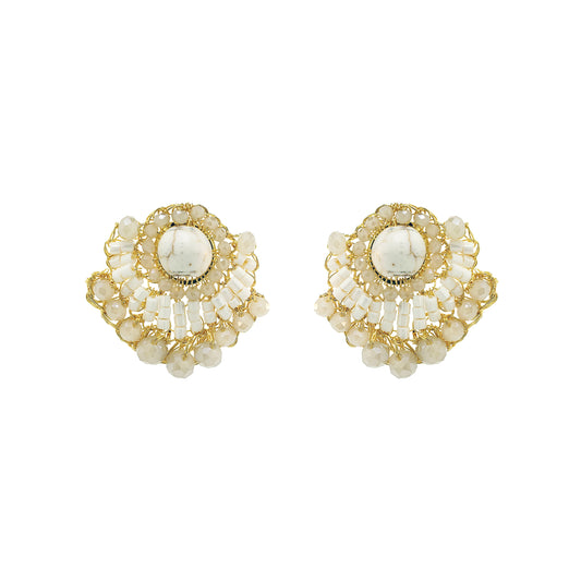 White Howlite Mix Elara Post Handmade Crochet Earrings