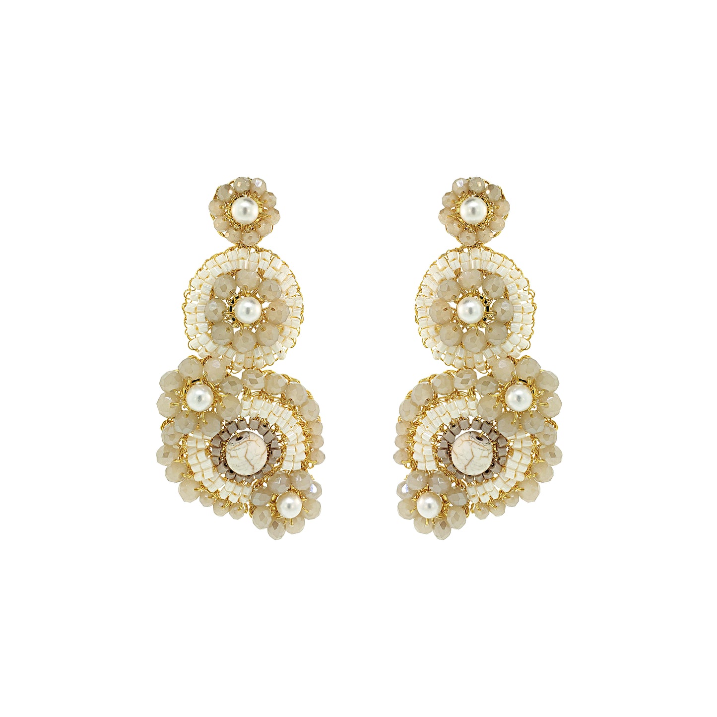 White Howlite Mix Elara Maxi Handmade Crochet Earrings