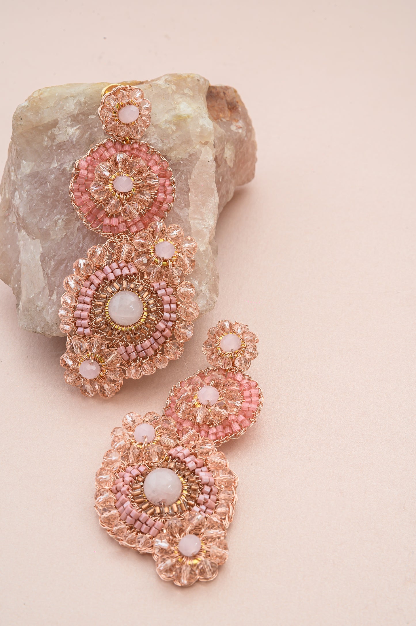 Rose Quartz Mix Elara Maxi Handmade Crochet Earrings