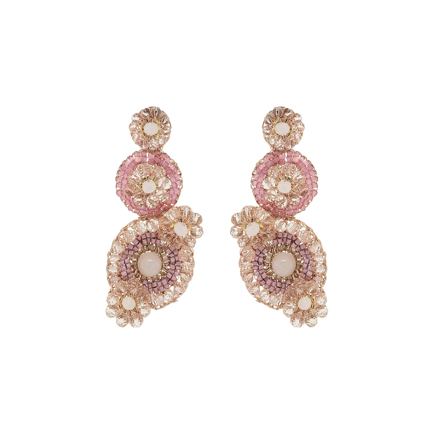 Rose Quartz Mix Elara Maxi Handmade Crochet Earrings
