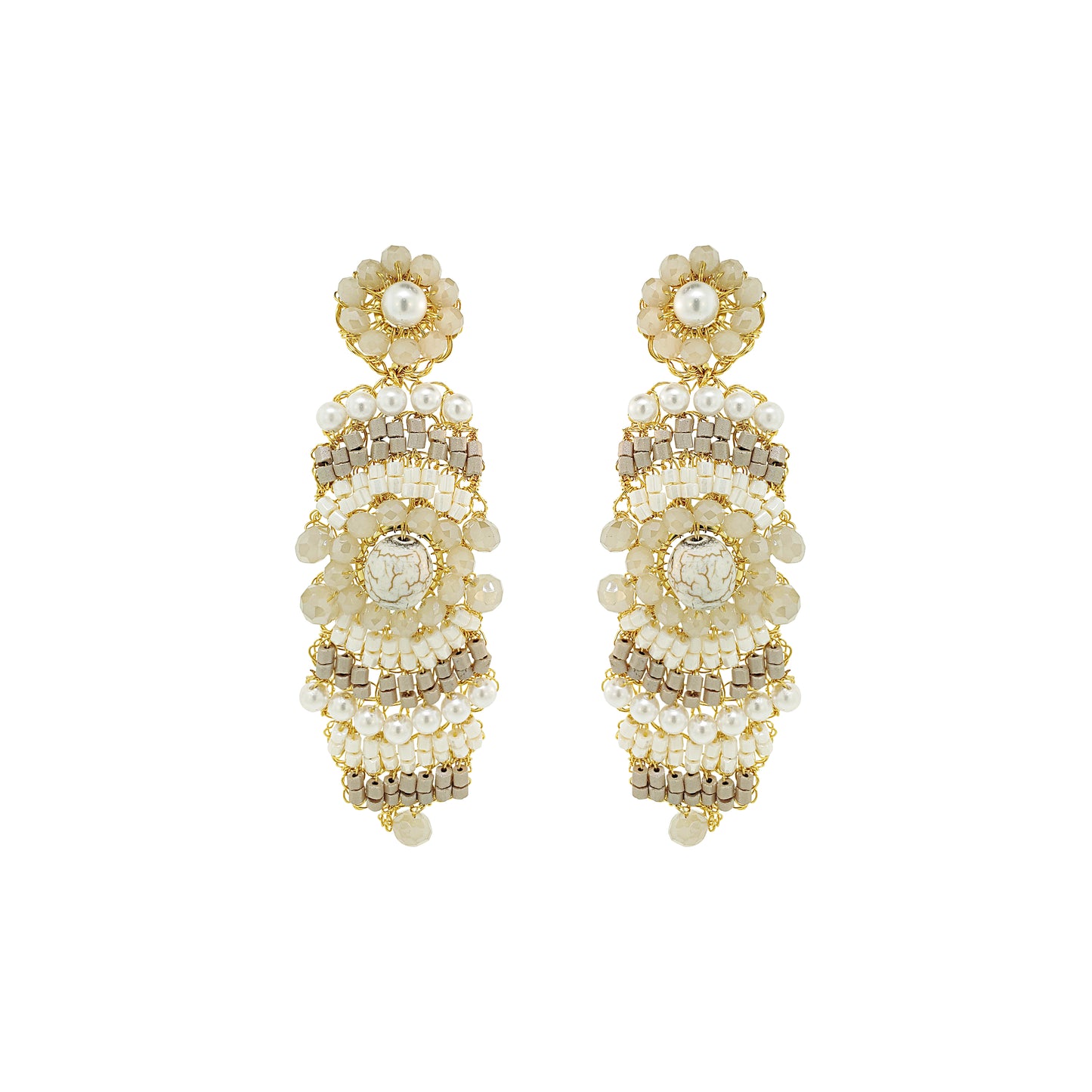 White Howlite Mix Mina Cascade Handmade Crochet Earrings
