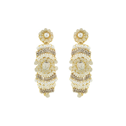 White Howlite Mix Mina Cascade Handmade Crochet Earrings