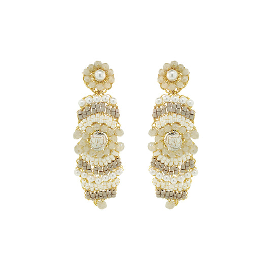White Howlite Mix Mina Cascade Handmade Crochet Earrings