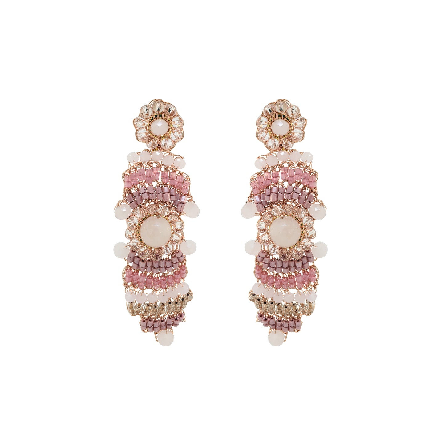 Rose Quartz Mix Mina Cascade Handmade Crochet Earrings