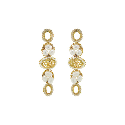 White Howlite Mix Nyla Cascade Handmade Crochet Earrings