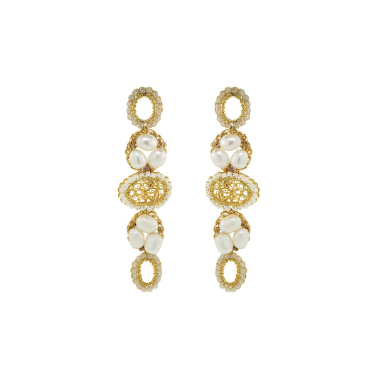 White Howlite Mix Nyla Cascade Handmade Crochet Earrings