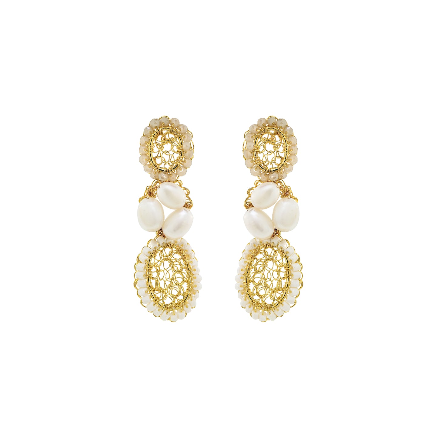 White Howlite Mix Nyla Trio Handmade Crochet Earrings