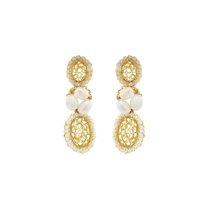 White Howlite Mix Nyla Trio Handmade Crochet Earrings