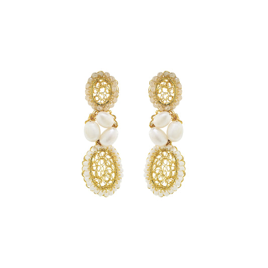 White Howlite Mix Nyla Trio Handmade Crochet Earrings