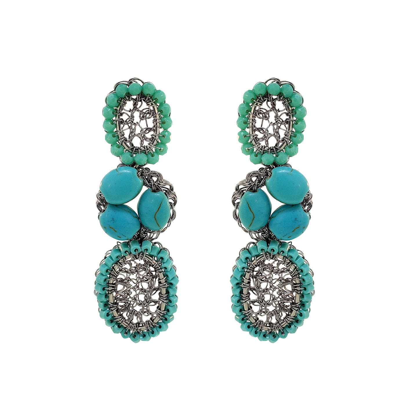 Western Blue Mix Nyla Trio Handmade Crochet Earrings