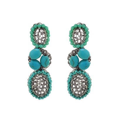 Western Blue Mix Nyla Trio Handmade Crochet Earrings