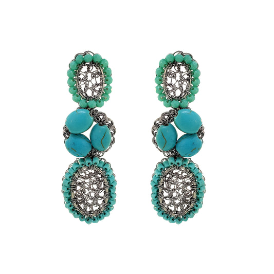 Western Blue Mix Nyla Trio Handmade Crochet Earrings