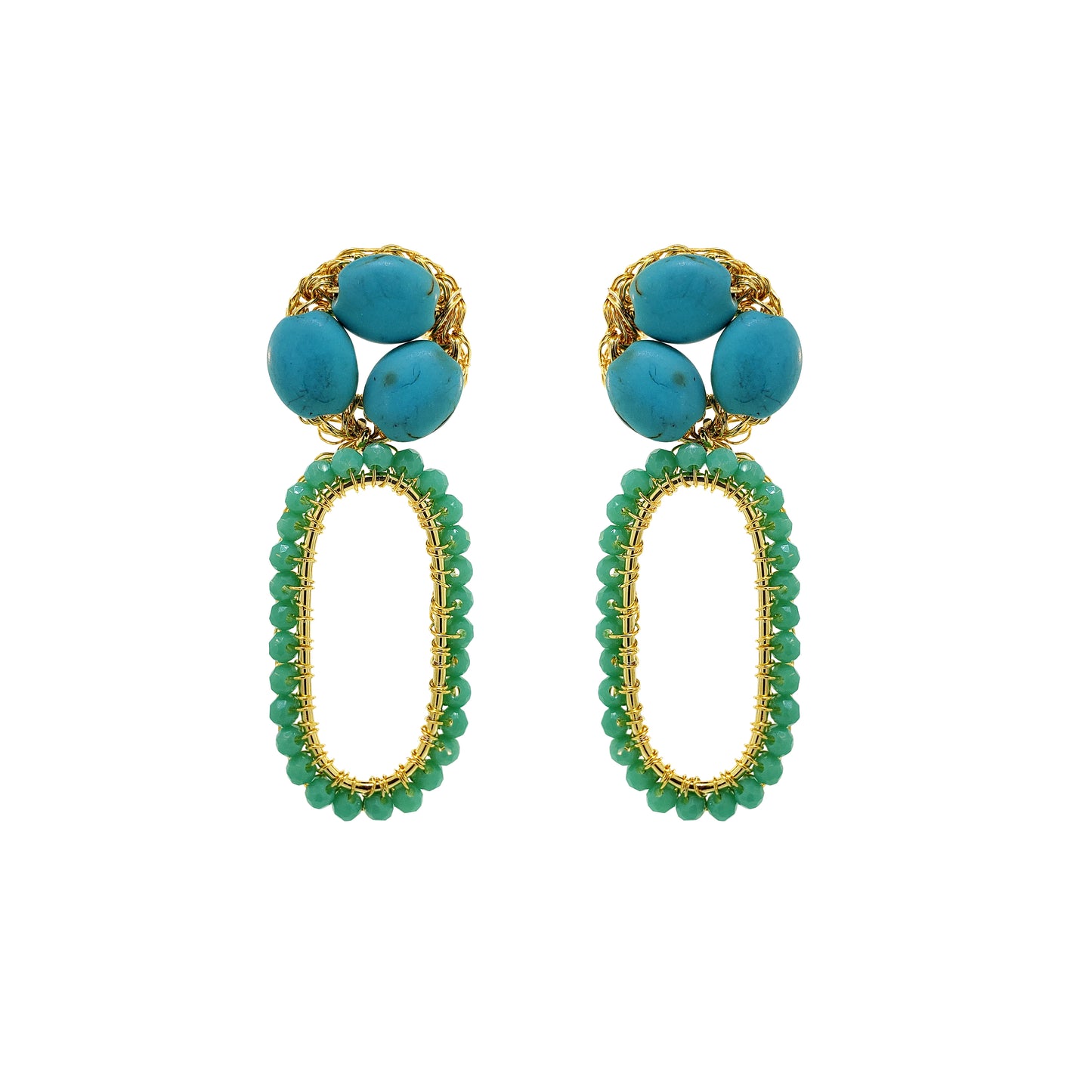 Western Blue & Gold Nyla Link Handmade Crochet Earrings