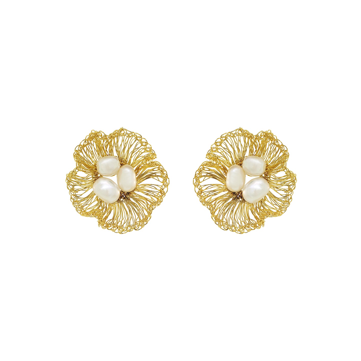 Pearl & Gold Nyla Maxi Post Handmade Crochet Earrings