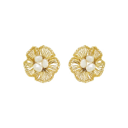 Pearl & Gold Nyla Maxi Post Handmade Crochet Earrings