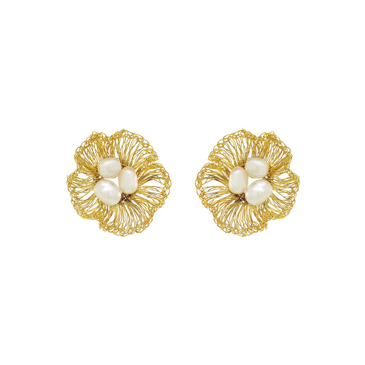Pearl & Gold Nyla Maxi Post Handmade Crochet Earrings
