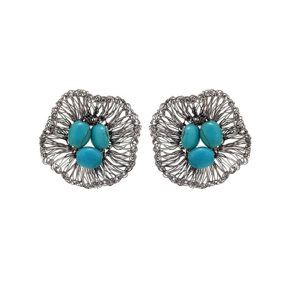 Western Blue Mix Nyla Maxi Post Handmade Crochet Earrings