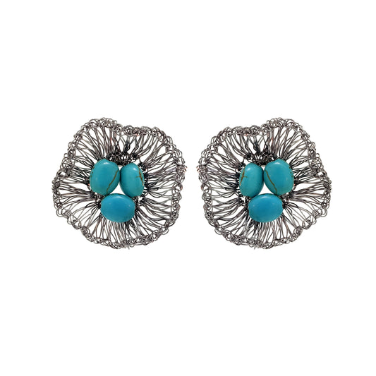 Western Blue Mix Nyla Maxi Post Handmade Crochet Earrings