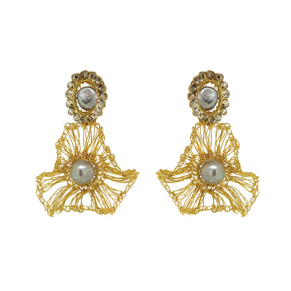 Cloud Gray & Gold Nyla Dangle Handmade Crochet Earrings