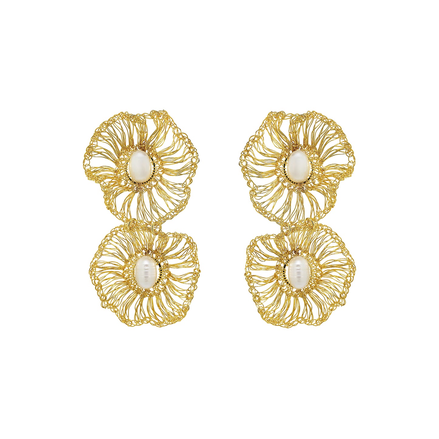 Pearl & Gold Nyla Duo Handmade Crochet Earrings