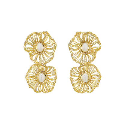 Pearl & Gold Nyla Duo Handmade Crochet Earrings