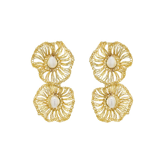 Pearl & Gold Nyla Duo Handmade Crochet Earrings