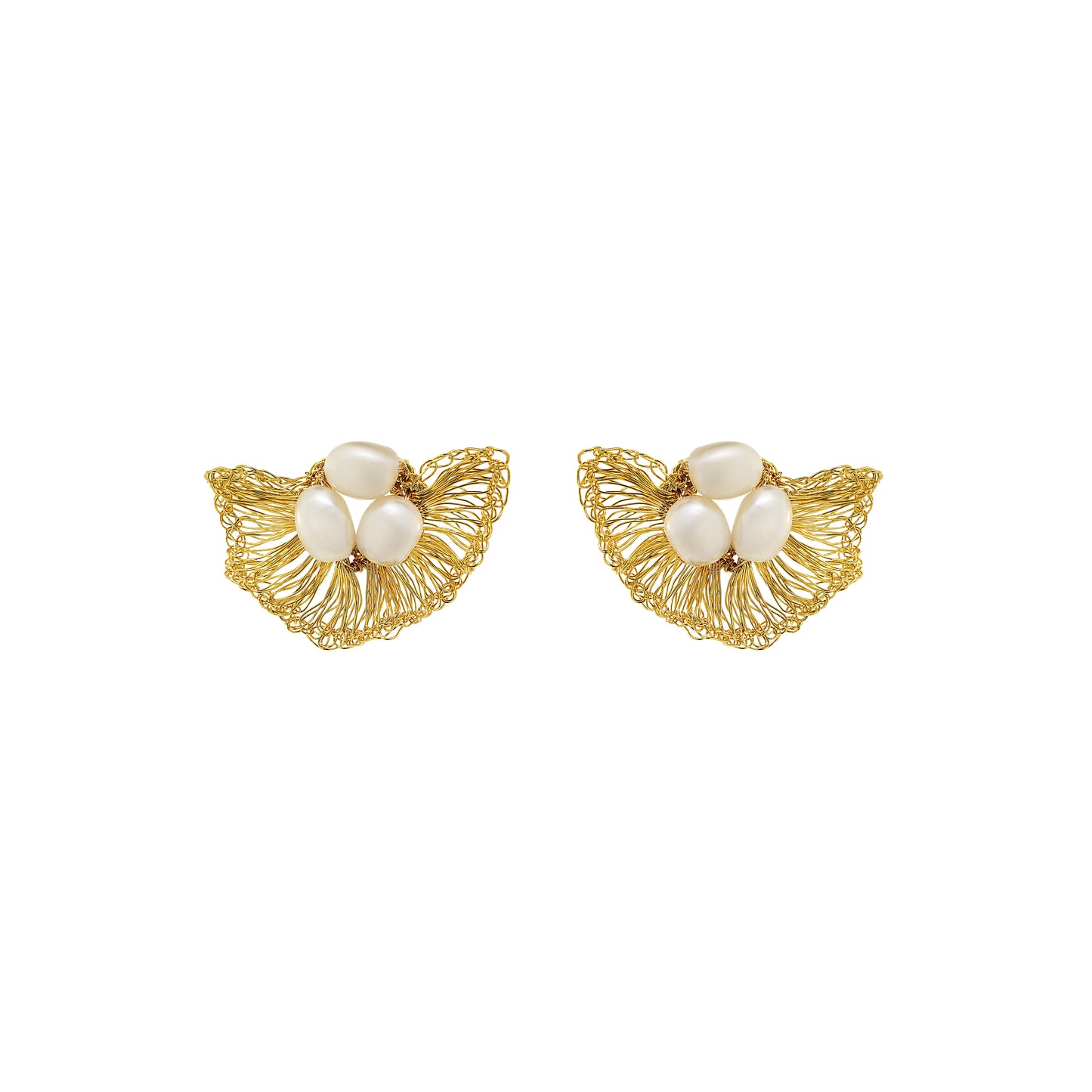 Pearl & Gold Nyla Post Handmade Crochet Earrings