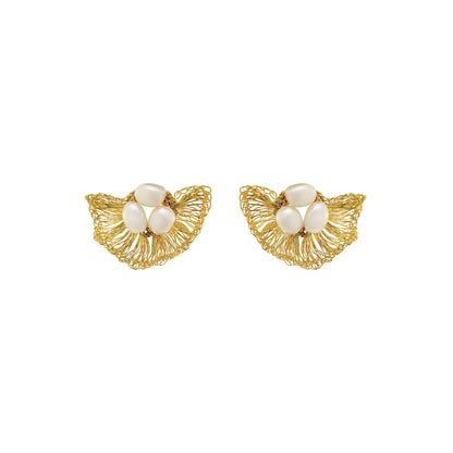 Pearl & Gold Nyla Post Handmade Crochet Earrings