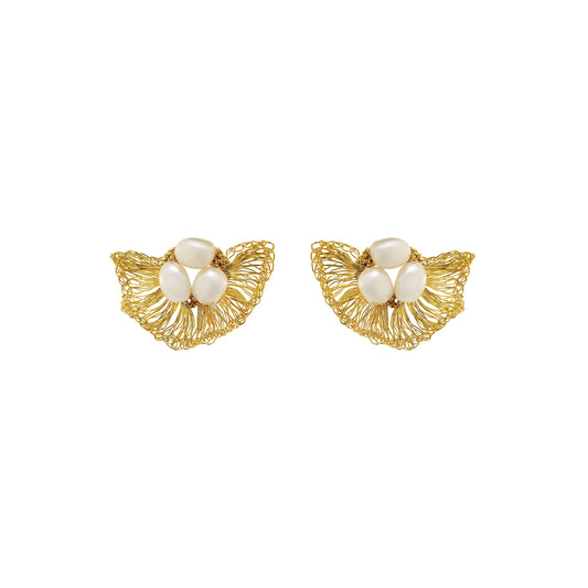 Pearl & Gold Nyla Post Handmade Crochet Earrings