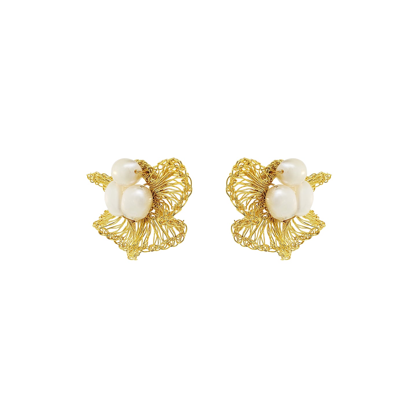 Pearl & Gold Nyla Post Handmade Crochet Earrings