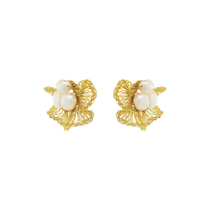 Pearl & Gold Nyla Post Handmade Crochet Earrings