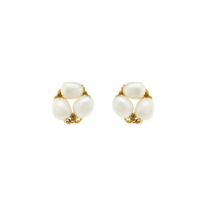 Pearl & Gold Nyla Mini Post Handmade Crochet Earrings