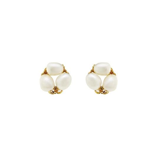 Pearl & Gold Nyla Mini Post Handmade Crochet Earrings