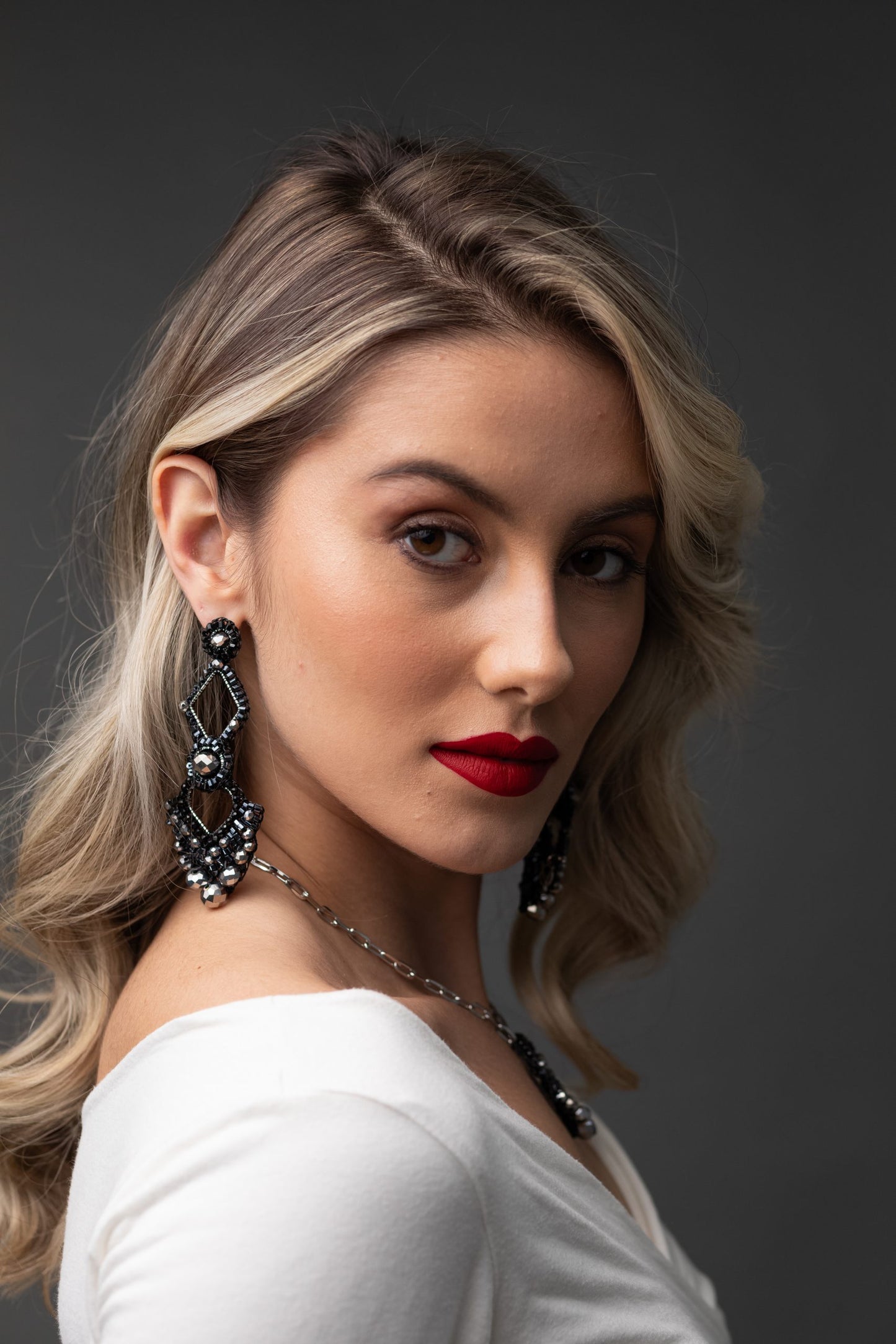 Royal Black Mix Queen's Heart Maxi Handmade Crochet Earrings